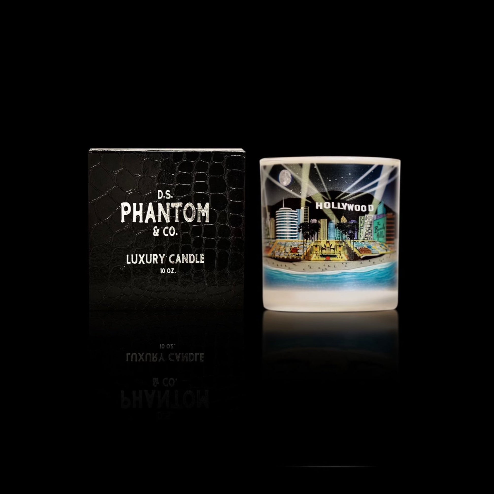 Luxury candle with artwork of famous hollywood sites.