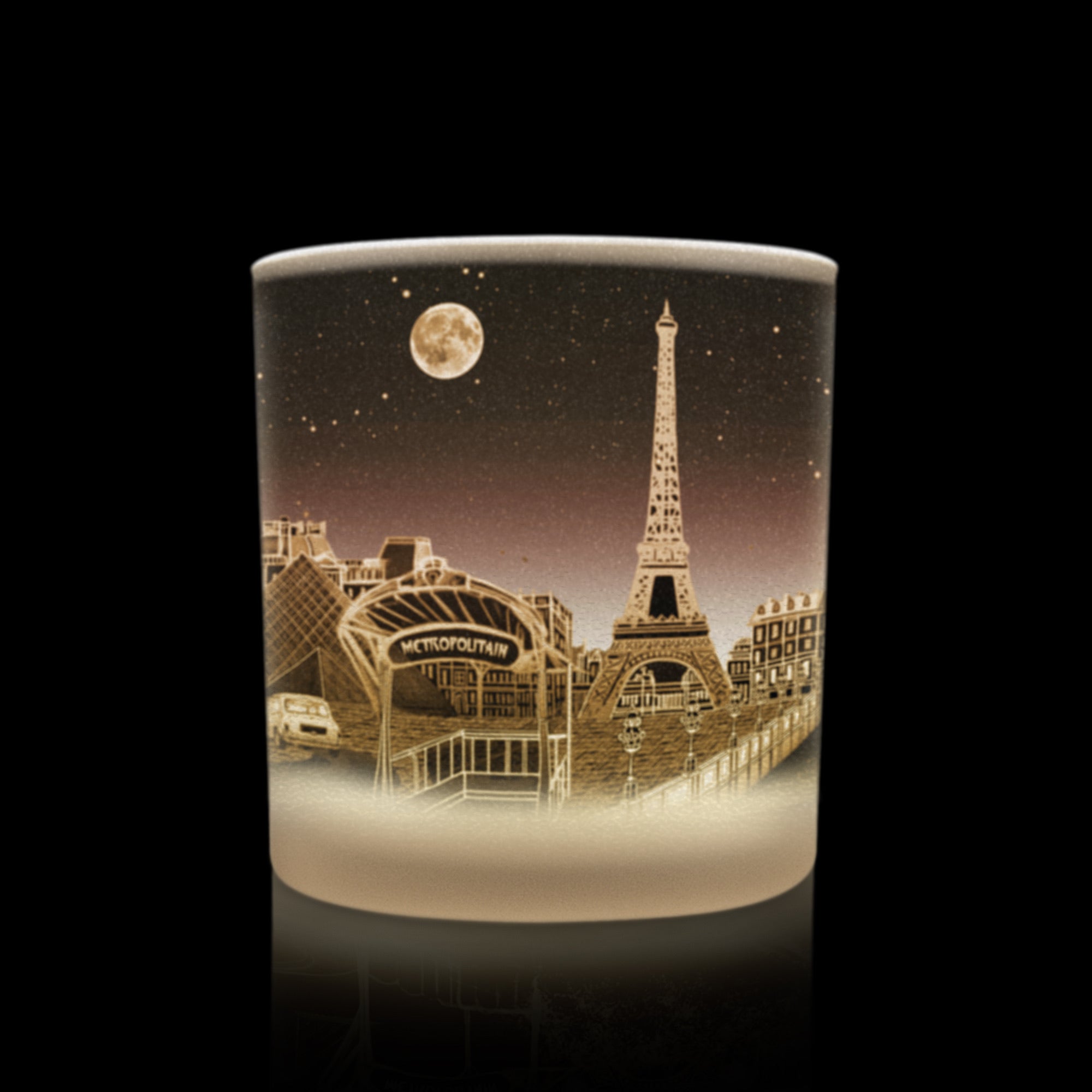 Candle Paris skyline and Eiffel Tower in soft dusk tones
