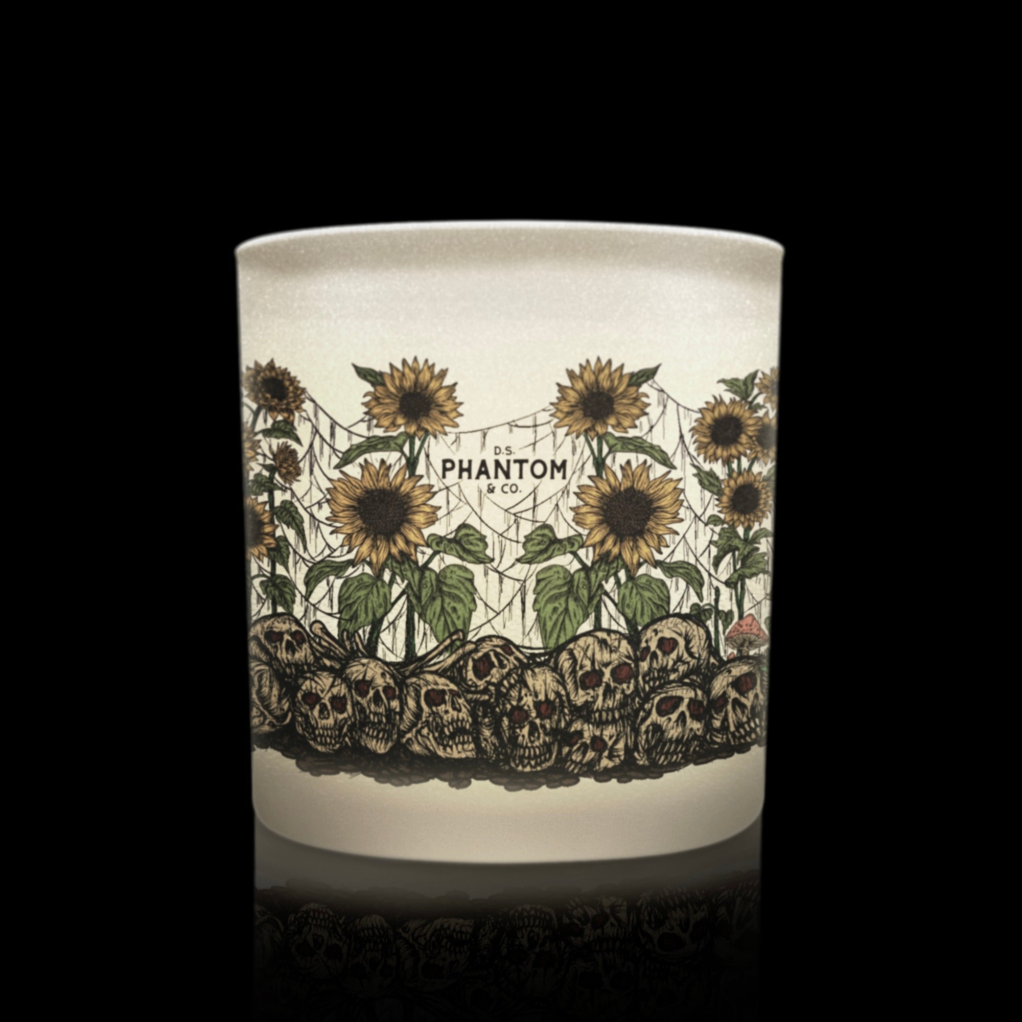  Candle with sunflower and skull design on  white background