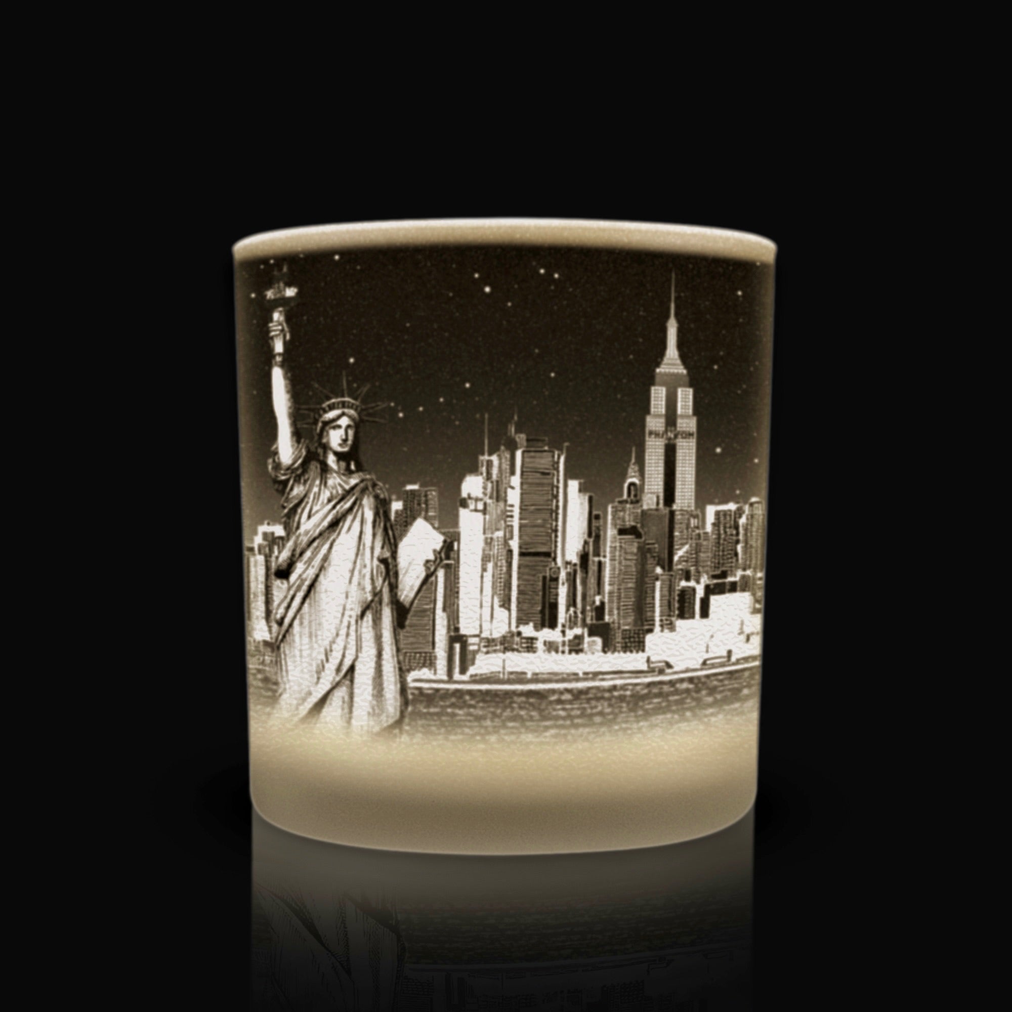  NYC Candle. City skyline on frosted glass