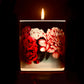 Lit Phantom candle with 360 artwork of colorful Peonies