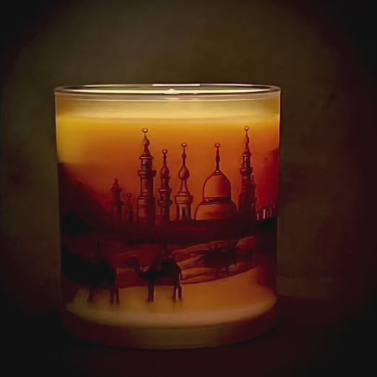 Video of a candle turning showcasing 360 artwork of Cairo, Egypt