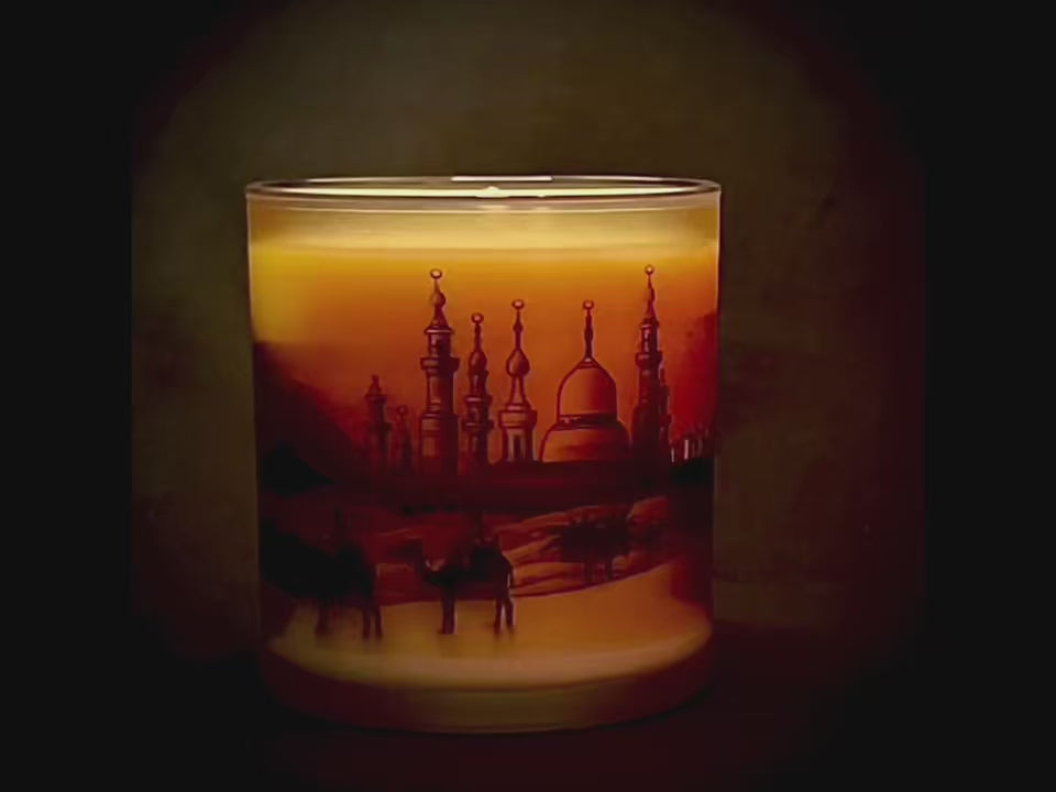 Video of a candle turning showcasing 360 artwork of Cairo, Egypt